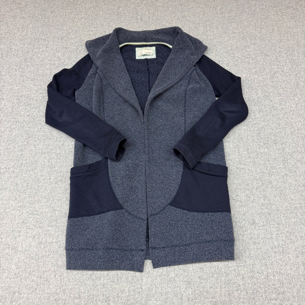Saturday Sunday Anthropologie Cardigan XS Navy Blue Mixed Media Open Front Pocke